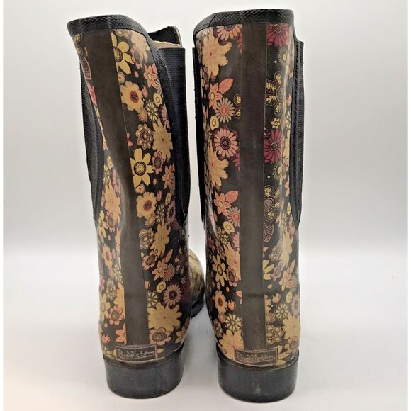 Puddletons Cozy Classic 11" Tall Rain Boots Women's 10 Floral Gussets Waterproof - Picture 4 of 11